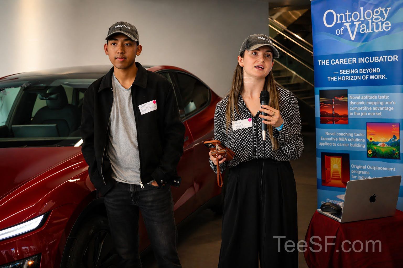 A photo from a pitch night event at Tesla in San Francisco.